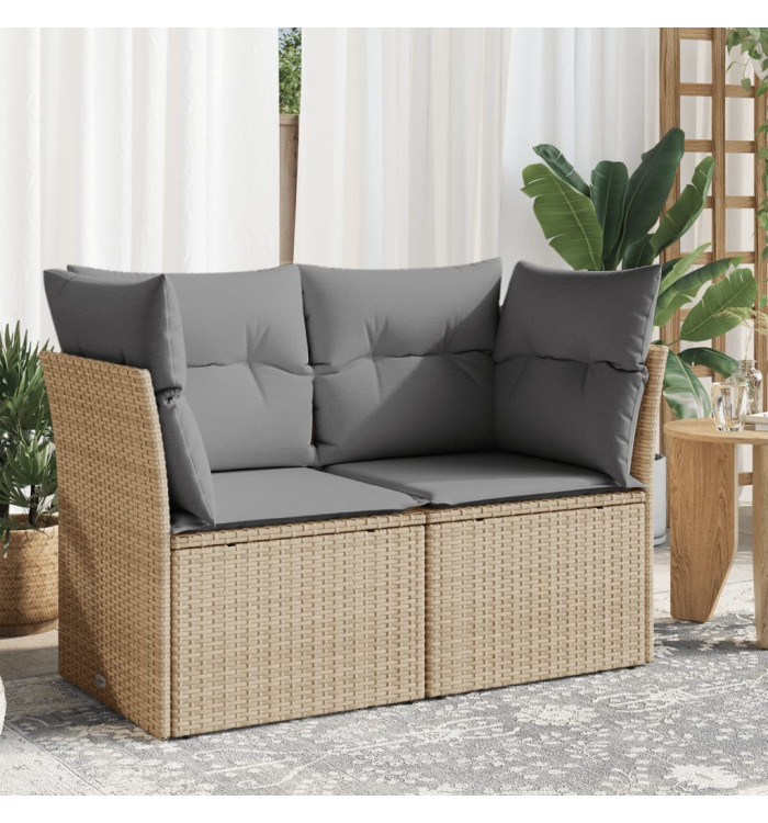 Canapé de jardin avec coussins 2 places beige résine tressée | Mobilier & Déco