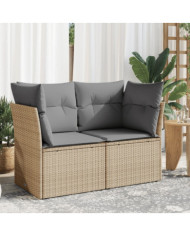 Canapé de jardin avec coussins 2 places beige résine tressée | Mobilier & Déco
