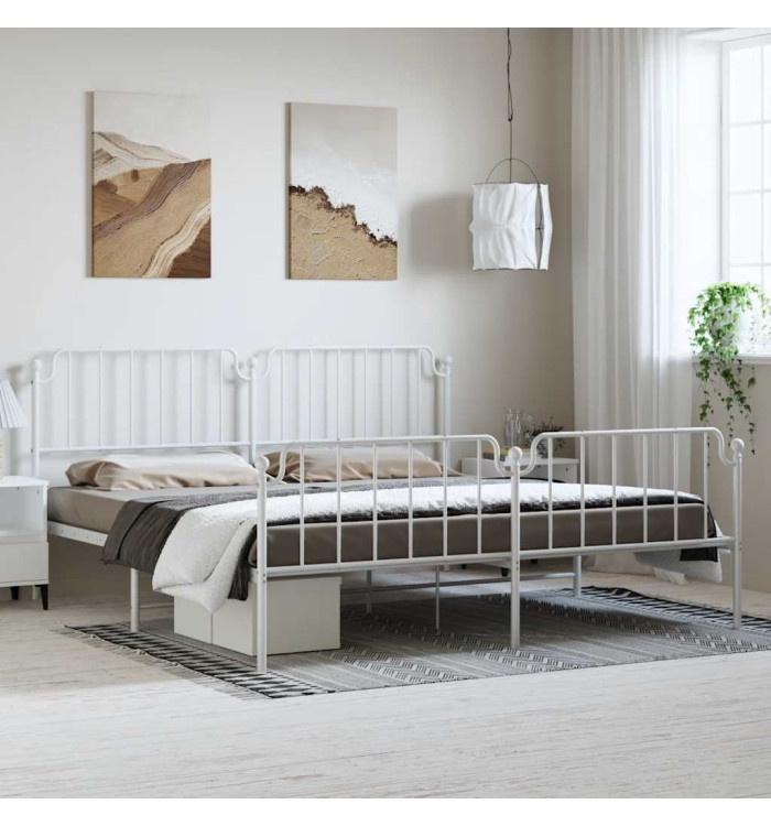 Cadre de lit métal sans matelas et pied de lit blanc 193x203 cm | Mobilier & Déco