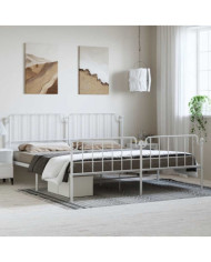 Cadre de lit métal sans matelas et pied de lit blanc 193x203 cm | Mobilier & Déco