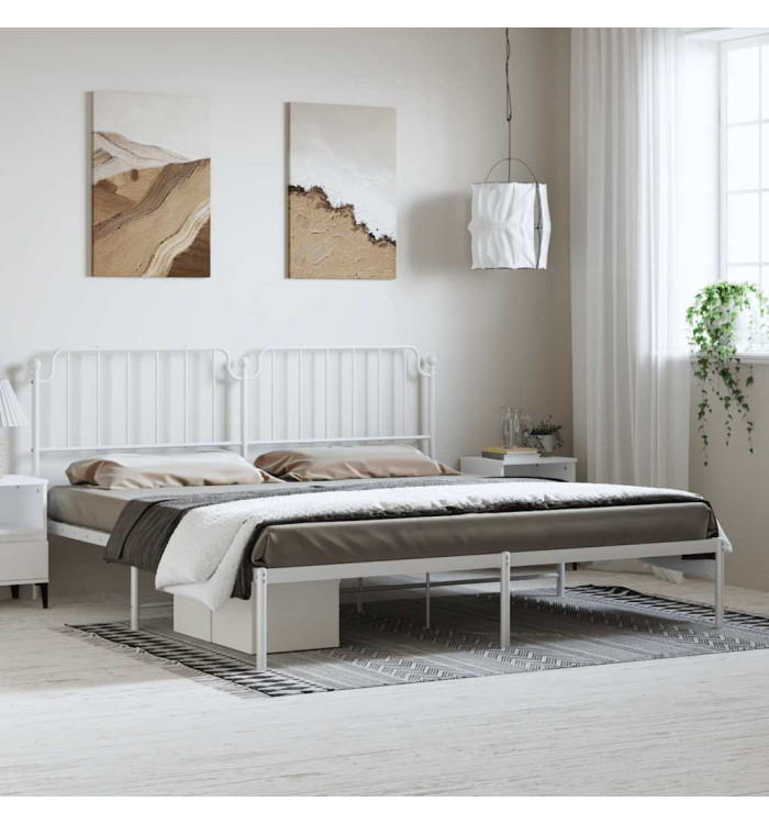 Cadre de lit métal sans matelas et tête de lit blanc 183x213 cm | Mobilier & Déco