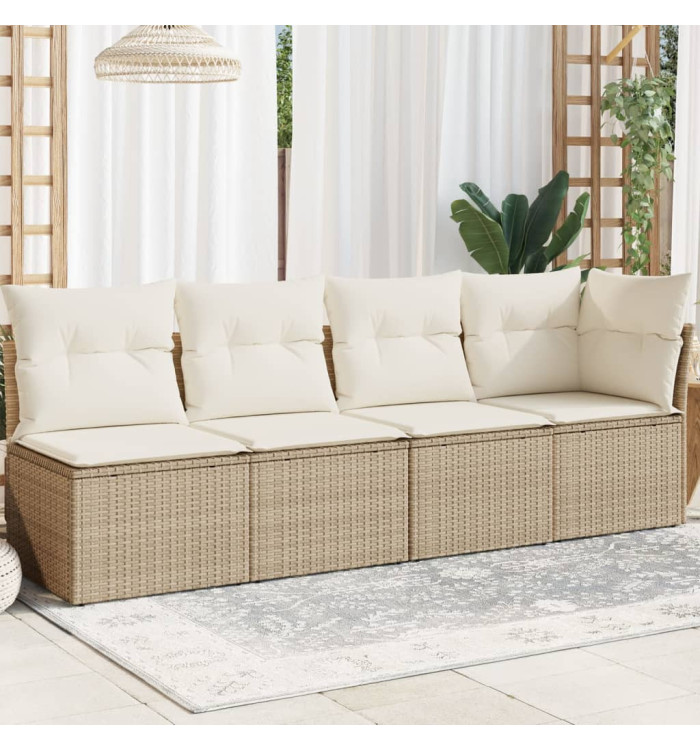 Canapé de jardin avec coussins 4 places beige résine tressée | Mobilier & Déco