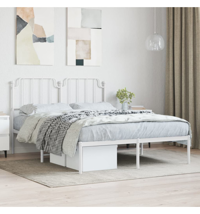 Cadre de lit métal sans matelas et tête de lit blanc 140x190 cm | Mobilier & Déco