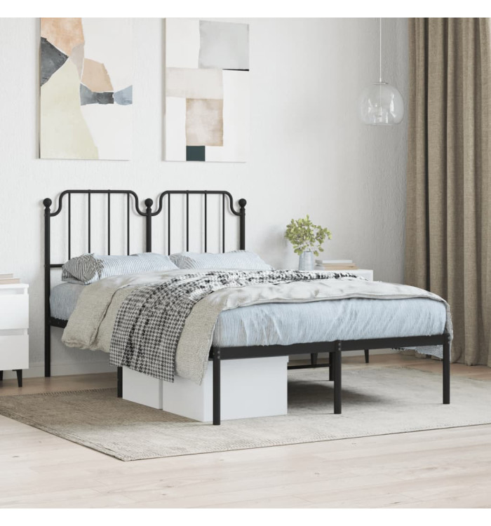 Cadre de lit métal sans matelas avec tête de lit noir 120x190cm | Mobilier & Déco
