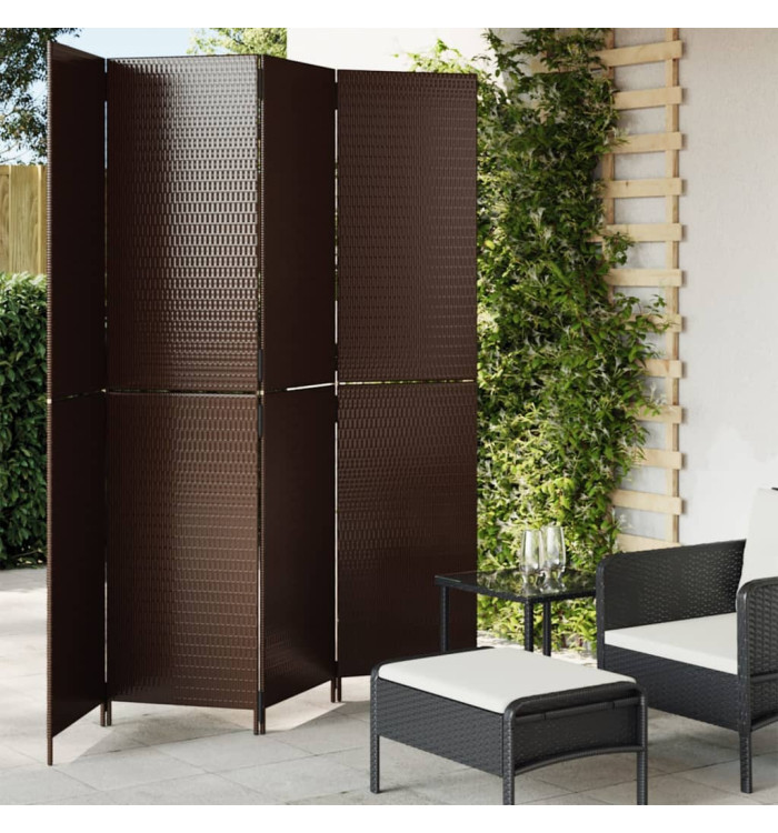 Cloison de séparation 4 panneaux marron résine tressée | Mobilier & Déco