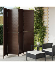 Cloison de séparation 4 panneaux marron résine tressée | Mobilier & Déco