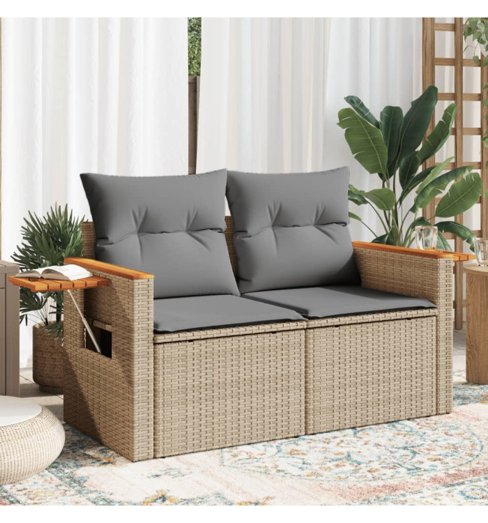 Canapé de jardin avec coussins 2 places beige résine tressée | Mobilier & Déco