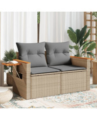 Canapé de jardin avec coussins 2 places beige résine tressée | Mobilier & Déco