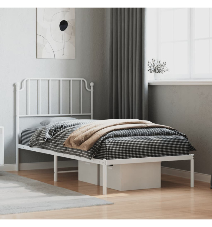 Cadre de lit métal sans matelas avec tête de lit blanc 90x200cm | Mobilier & Déco