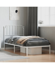 Cadre de lit métal sans matelas avec tête de lit blanc 90x200cm | Mobilier & Déco