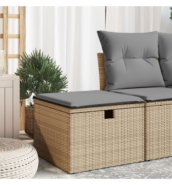 Tabouret de jardin avec coussin beige 55x55x37cm résine tressée | Mobilier & Déco