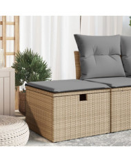 Tabouret de jardin avec coussin beige 55x55x37cm résine tressée | Mobilier & Déco