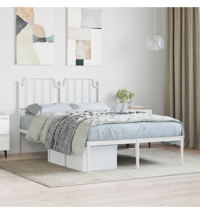 Cadre de lit métal sans matelas et tête de lit blanc 120x200 cm | Mobilier & Déco