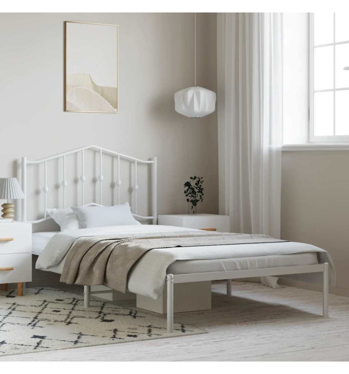 Cadre de lit métal sans matelas avec tête de lit noir 135x190cm | Mobilier & Déco
