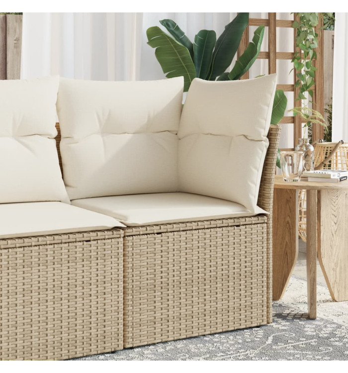 Canapé d'angle de jardin avec coussins beige résine tressée | Mobilier & Déco