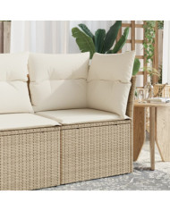 Canapé d'angle de jardin avec coussins beige résine tressée | Mobilier & Déco