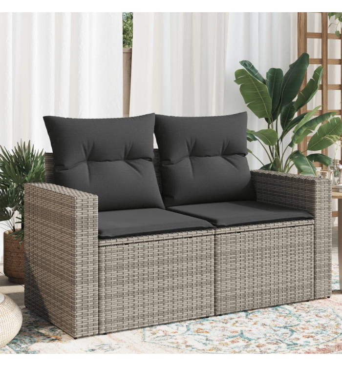 Canapé de jardin 2 places avec coussins gris résine tressée | Mobilier & Déco