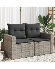 Canapé de jardin 2 places avec coussins gris résine tressée | Mobilier & Déco