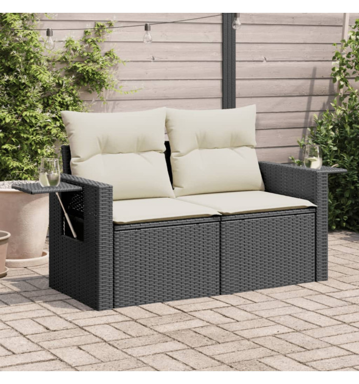 Canapé de jardin avec coussins 2 places noir résine tressée | Mobilier & Déco