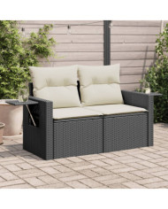 Canapé de jardin avec coussins 2 places noir résine tressée | Mobilier & Déco