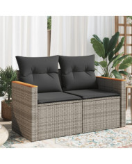 Canapé de jardin 2 places avec coussins gris résine tressée | Mobilier & Déco