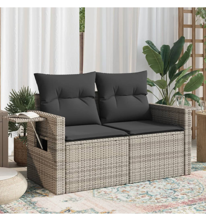 Canapé de jardin 2 places avec coussins gris résine tressée | Mobilier & Déco