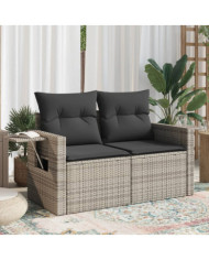 Canapé de jardin 2 places avec coussins gris résine tressée | Mobilier & Déco