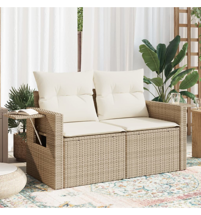 Canapé de jardin avec coussins 2 places beige résine tressée | Mobilier & Déco