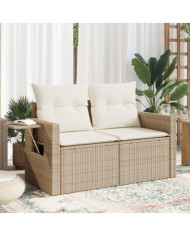 Canapé de jardin avec coussins 2 places beige résine tressée | Mobilier & Déco