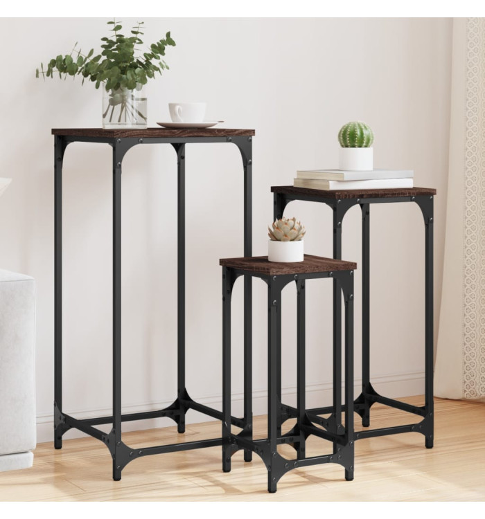 Tables d’appoint gigognes 3 pcs chêne marron bois d'ingénierie | Mobilier & Déco