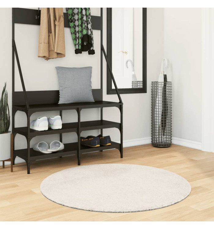 Tapis ISTAN à poils longs aspect brillant crème Ø 100 cm | Mobilier & Déco