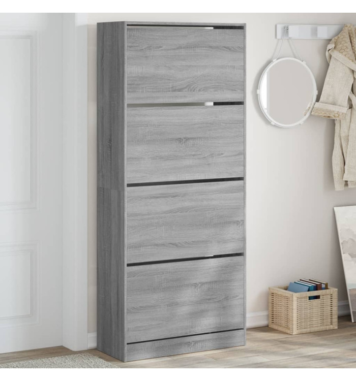 Armoire à chaussures 4 tiroirs rabattables sonoma gris | Mobilier & Déco