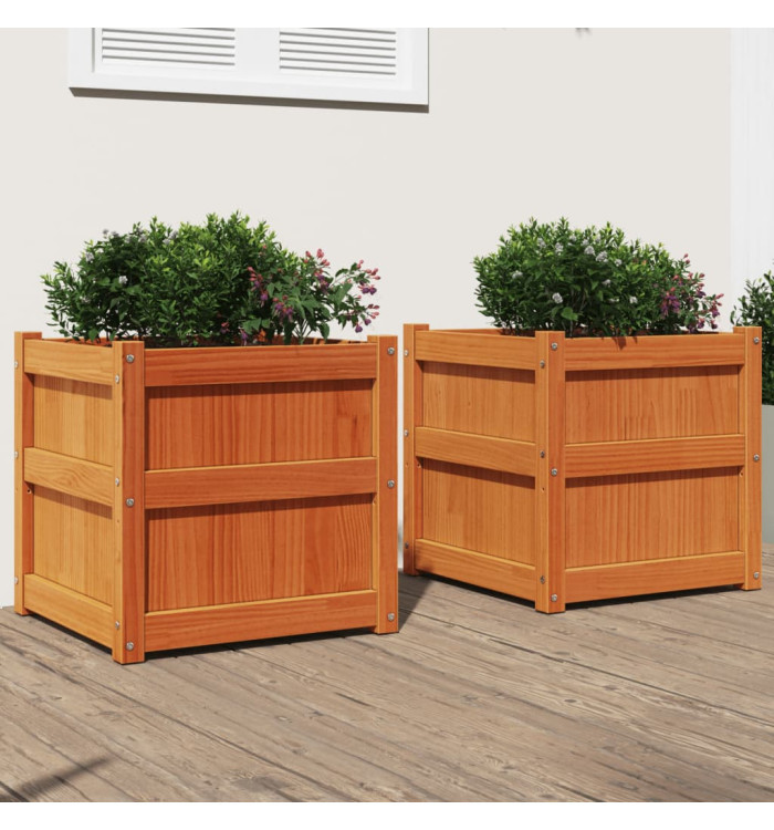 Jardinières 2 pcs cire marron bois de pin massif | Mobilier & Déco