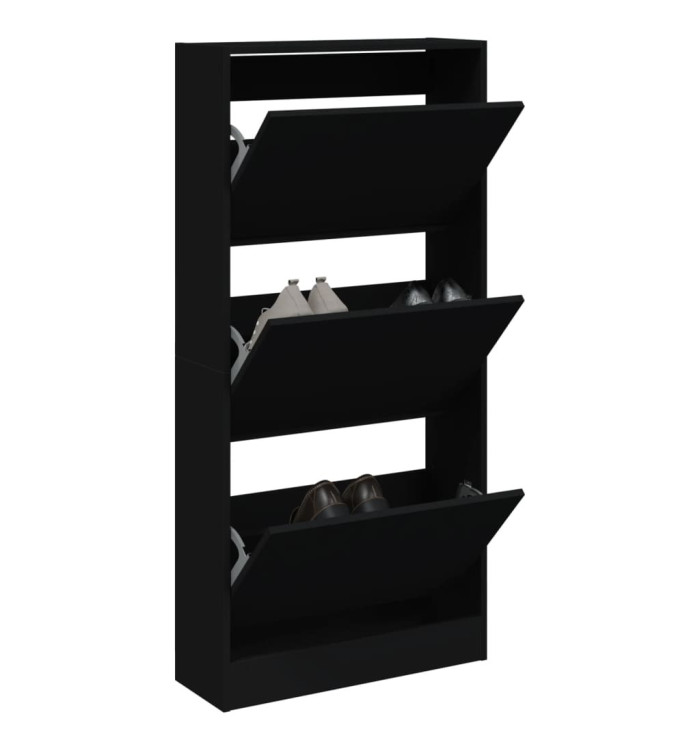 Armoire à chaussures noir 60x21x125,5 cm bois d'ingénierie | Mobilier & Déco