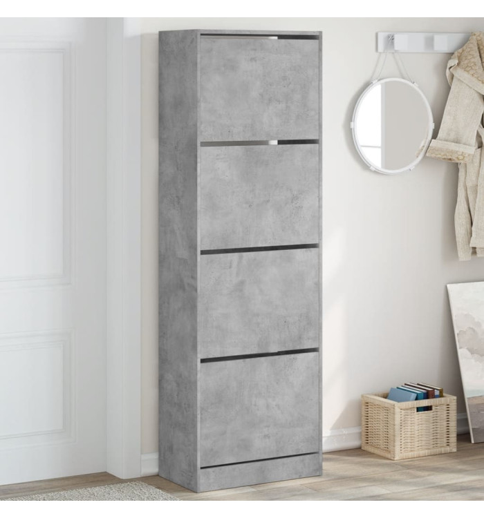 Armoire à chaussures 4 tiroirs rabattables gris béton | Mobilier & Déco