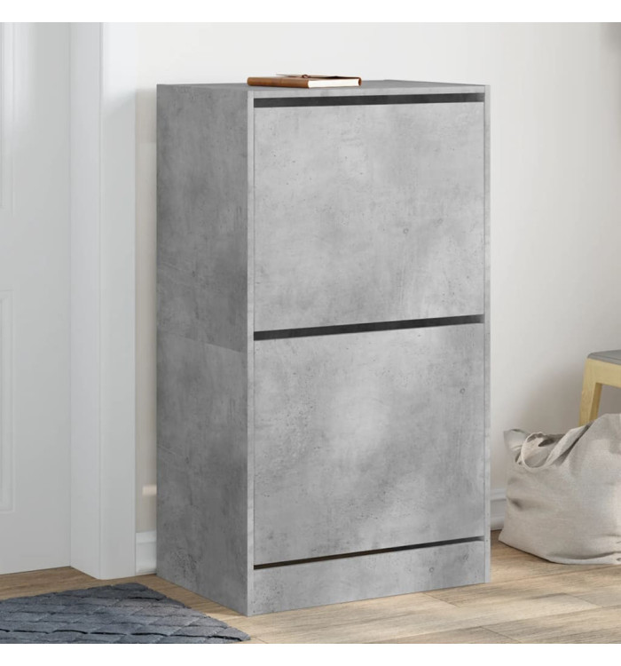 Armoire à chaussures 2 tiroirs rabattables gris béton | Mobilier & Déco