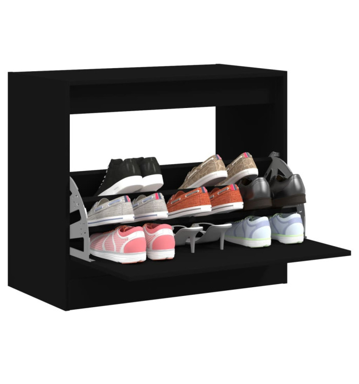 Armoire à chaussures noir 80x42x69 cm bois d'ingénierie | Mobilier & Déco