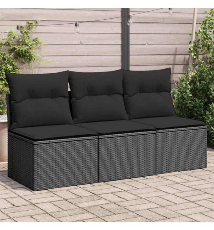 Canapé de jardin avec coussins 3 places noir résine tressée | Mobilier & Déco