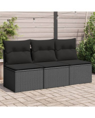 Canapé de jardin avec coussins 3 places noir résine tressée | Mobilier & Déco