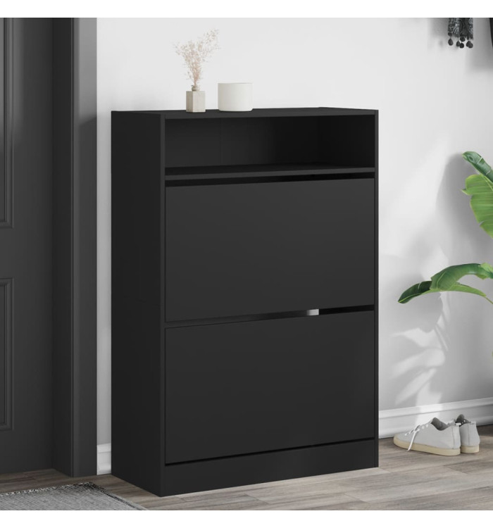 Armoire à chaussures 2 tiroirs rabattables noir 80x34x116 cm | Mobilier & Déco