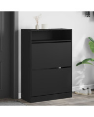 Armoire à chaussures 2 tiroirs rabattables noir 80x34x116 cm | Mobilier & Déco