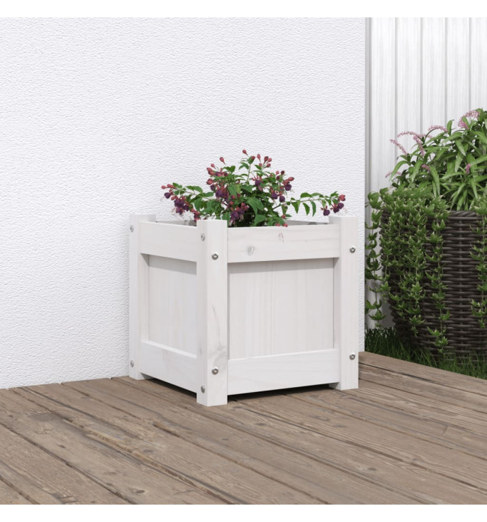 Jardinière blanc 31x31x31 cm bois de pin massif | Mobilier & Déco