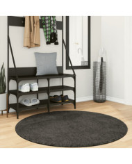 Tapis ISTAN à poils longs aspect brillant anthracite Ø 120 cm | Mobilier & Déco