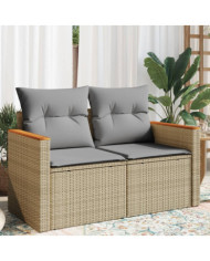 Canapé de jardin avec coussins 2 places beige résine tressée | Mobilier & Déco