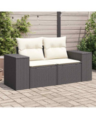 Canapé de jardin avec coussins 2 places noir résine tressée | Mobilier & Déco