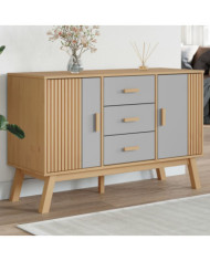 Buffet OLDEN gris et marron 114x43x73,5 cm bois massif de pin | Mobilier & Déco