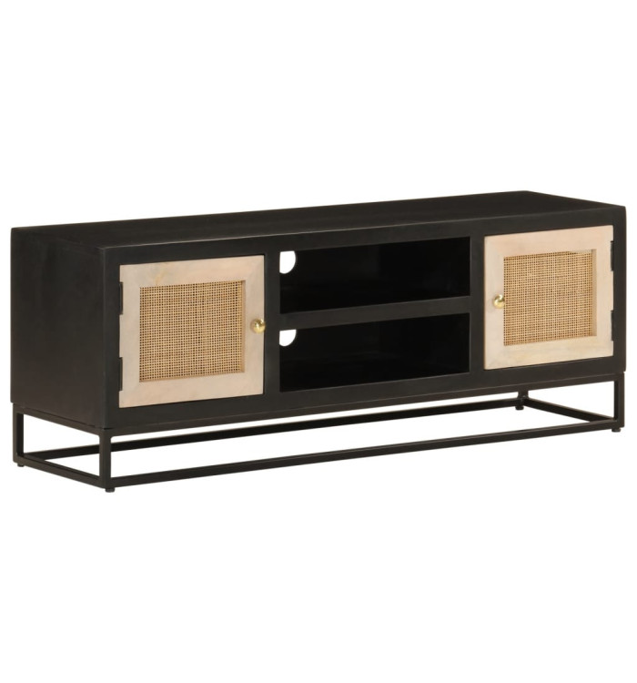 Meuble TV noir 110x30x40 cm bois massif de manguier et fer | Mobilier & Déco