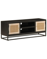 Meuble TV noir 110x30x40 cm bois massif de manguier et fer | Mobilier & Déco