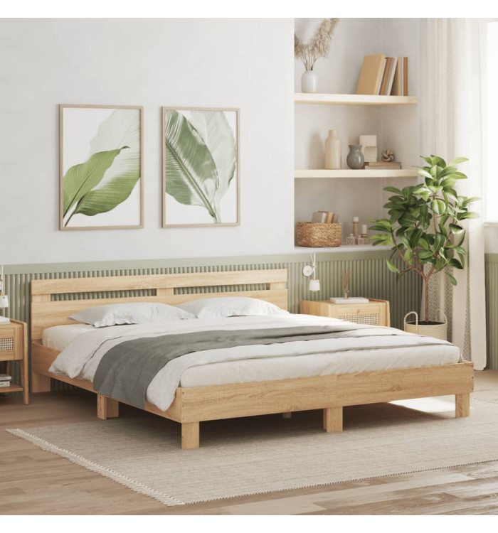 Cadre de lit sans matelas chêne sonoma 200x200 cm | Mobilier & Déco