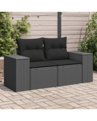 Canapé de jardin avec coussins 2 places noir résine tressée | Mobilier & Déco